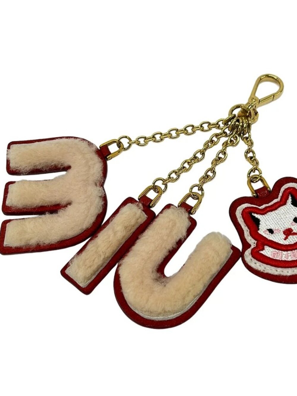 miumiu Red Gold Multi Leather Hardware Fake Fur Bag Charm